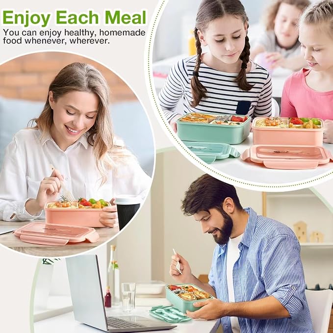 Mfacoy® 3 Pack Bento Boxes for Adults/Kids, 1100 ML Bento Lunch Box With Spoon & Fork, Lunch Box Containers, Bento Box for Dining Out, Work, Picnic, BPA-Free, Microwave & Dishwasher Safe