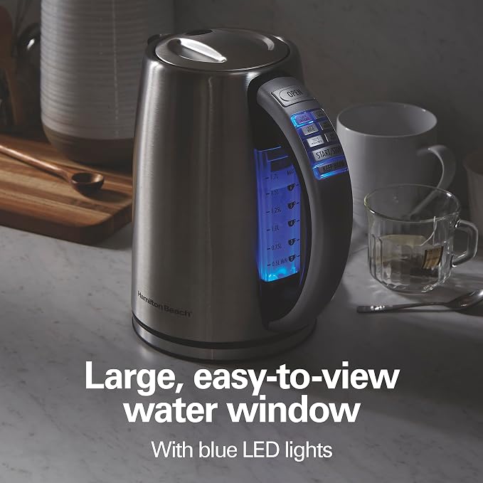 Hamilton Beach 1.7 Liter Electric Tea Kettle, Water Boiler & Heater | Fast Boiling 1500 Watts |Temp Control | Cordless Serving | Auto-Shutoff & Boil-Dry Protection | BPA Free | Stainless Steel