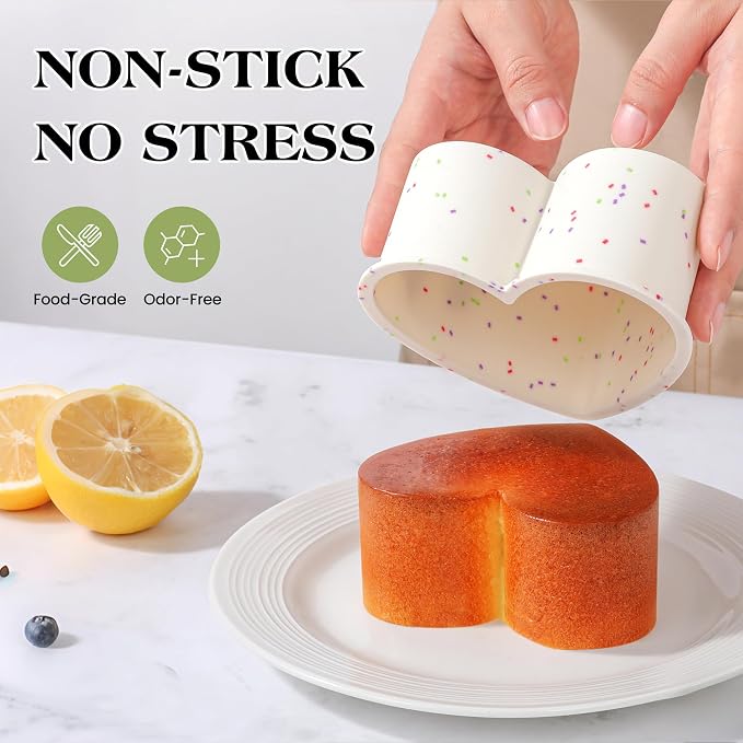 4 Inch Mini Heart Shaped Cake Pans, Cream, Set of 2 | Nonstick, Easy to Clean, BPA-free, Heat Resistant up to 446℉, Oven Safe, Dishwasher safe, for Baking