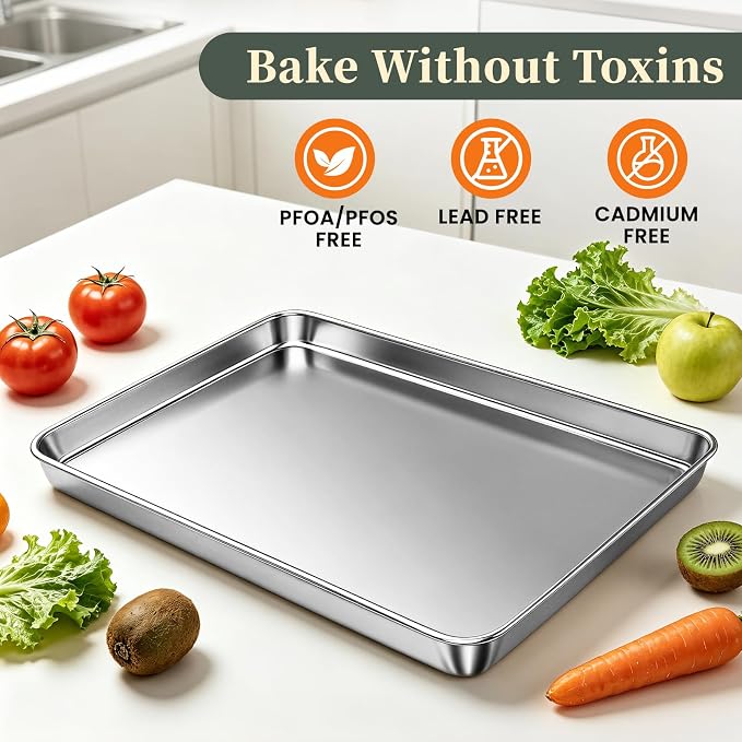 Stainless Steel Baking Sheet Tray Cooling Rack with Silicone Baking Mat Set, 9/12/16 Inch Cookie Sheet Baking Pan with Wire Rack Set, Set of 9 (3 Sheets + 3 Racks + 3 Mats), Heavy Duty & Rust Proof