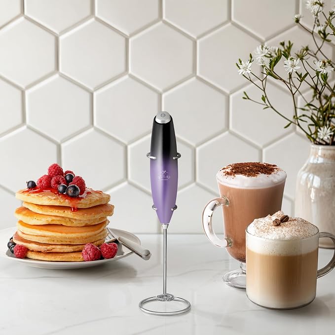 Zulay Kitchen Powerful Milk Frother Wand With Duracell Batteries - Ultra Fast Handheld Drink Mixer - Electric Whisk Foam Maker for Coffee, Lattes, Cappuccino & Matcha - Z1 Motor - Galaxy