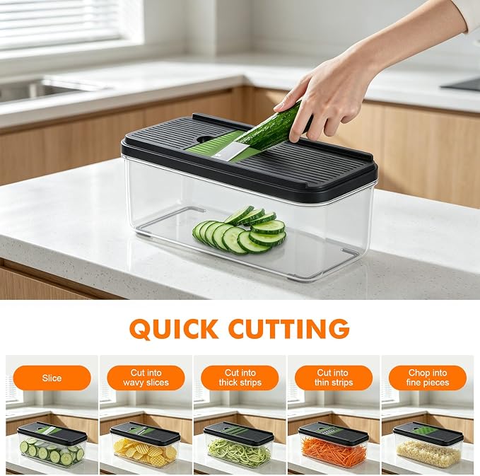 Ibergrif Veggie Chopper, 7 Blades Vegetable Chopper with Container, Onion Potato Food Fruit Slicer and Cutter, Stainless Steel, Dishwasher Safe,Mandoline Slicer & Kitchen Gadgets
