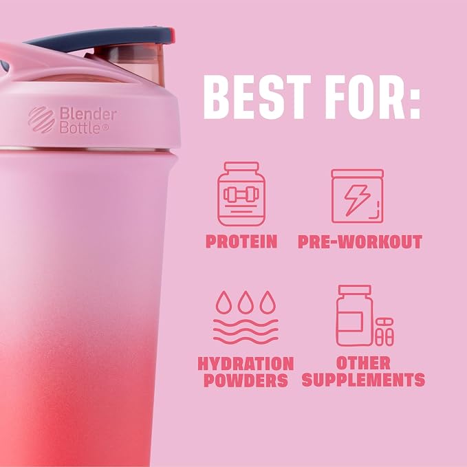 BlenderBottle Sport Sleek Insulated Shaker Bottle 25 oz Flamingo Gradient