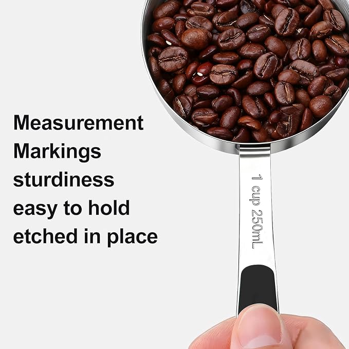 Bopei Measuring Cups and Spoons Set Stainless Steel 10 Piece for Cooking and Baking (5 Cups + 5 Spoons, Black Handle)