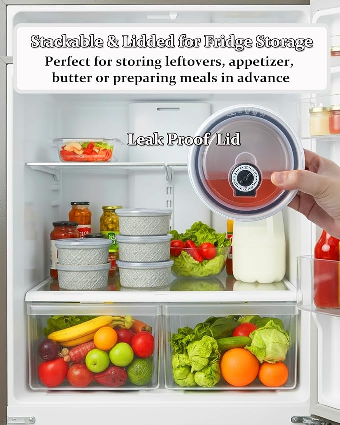 Ceramic Bowls with Lids set of 4, Soup Bowls, 28 oz Ramekins Baking Dishes for Kitchen, Food Storage Container Bowls Oven Safe, Bowls for Salad, Snack, Oatmeal, Fruit, Gifts, Grey