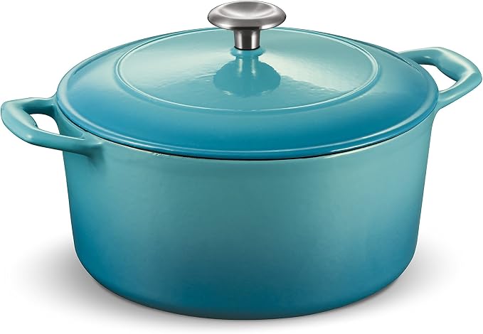 Tramontina Bestow Enameled Cast Iron 5.5-Qt Round Dutch Oven Pot with Lid | Great for Braising, Roasting and Bread Baking - Medium Blue