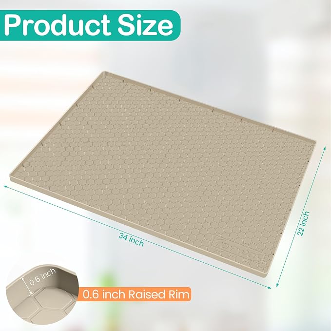 Silicone Under Sink Mat, 34"x22", Waterproof Cabinet Liner, Khaki | Shelf Liner, Cabinet Protector, Home Organizer, for Kitchen, Bathroom, Multipurpose, Leak Proof, Easy Clean, Drip Tray, Clean