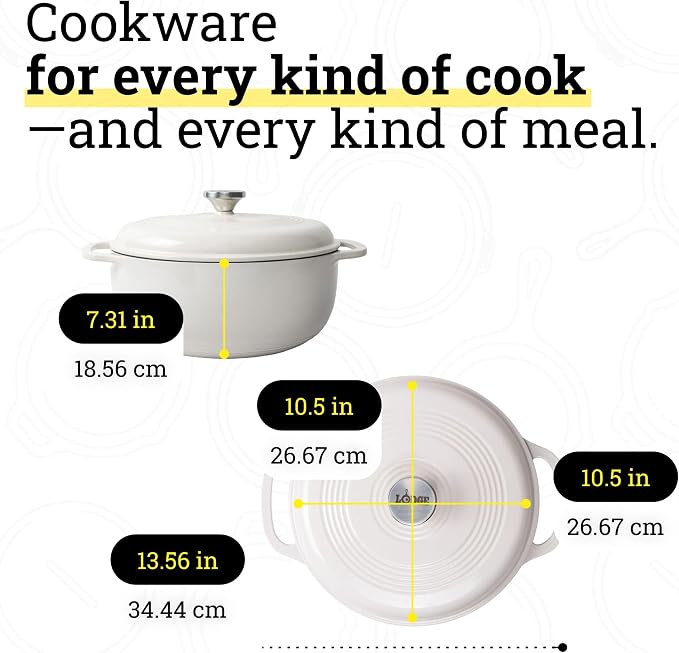 Lodge Essential Enamel Cast Iron Dutch Oven 6 Quarts - Perfect for Bread Baking, Braising, Marinating & Slow Cooking, Features Moisture-Sealing Lid & Dual Handles, Kitchen Essentials, Oyster White