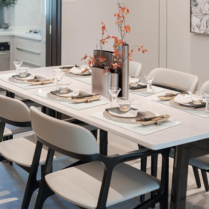 Maxpearl Faux Leather Placemats Set of 8, Easy to Clean, Ivory White | Waterproof - Heat Resistant - Non Slip - Wipe Clean Dining Table Place Mats, Suitable for Indoor & Outdoor Use, 17''×12''