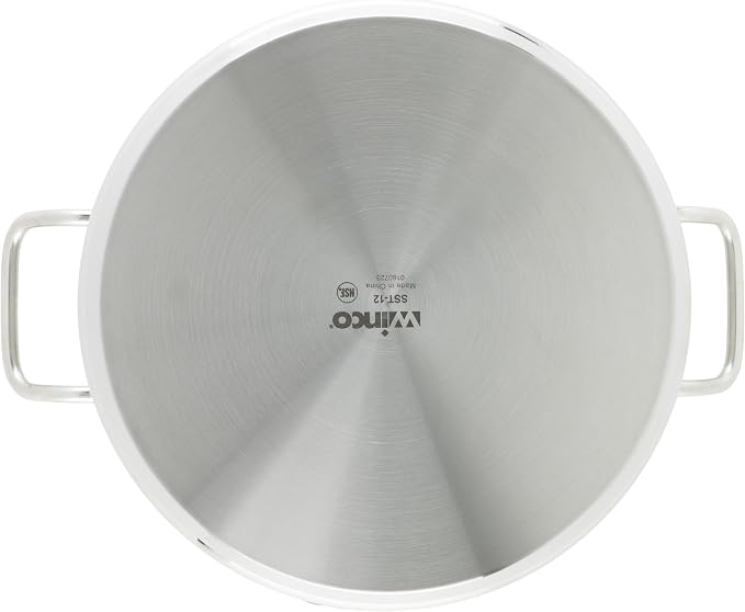 Winco Silver 12 qt Stainless Steel Stock Pot with Cover | Dishwasher safe, Heavy-duty, Tri-ply construction, Riveted handles, Wide base, Great for Stocks, Soups and Batch Cooking