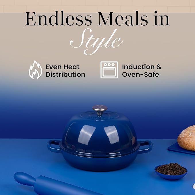 Enamelled Cast Iron Dutch Oven Pot – Dutch Oven For Sourdough Bread Baking – Cast Iron Bread Pot – Dark Blue, 6 Quarts, 26cm – by Nuovva