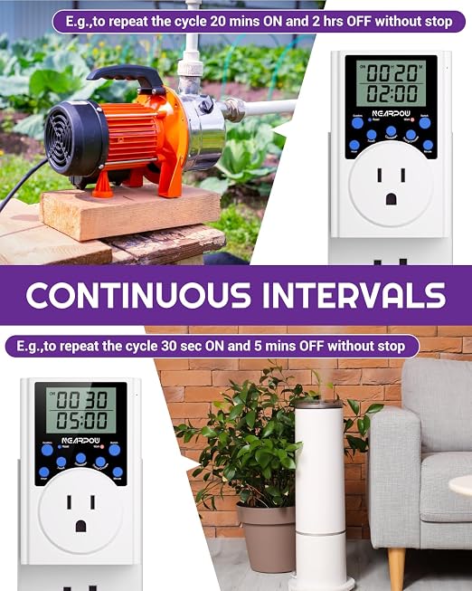 NEARPOW Programmable Digital Timer Outlet, Infinite Cycle, for Electrical | 15A/1800W Heavy Duty, Indoor Multiple Daily Timers, Customized Countdown Alarm, Energy-Saving, Child Lock Protection, 3-Prong