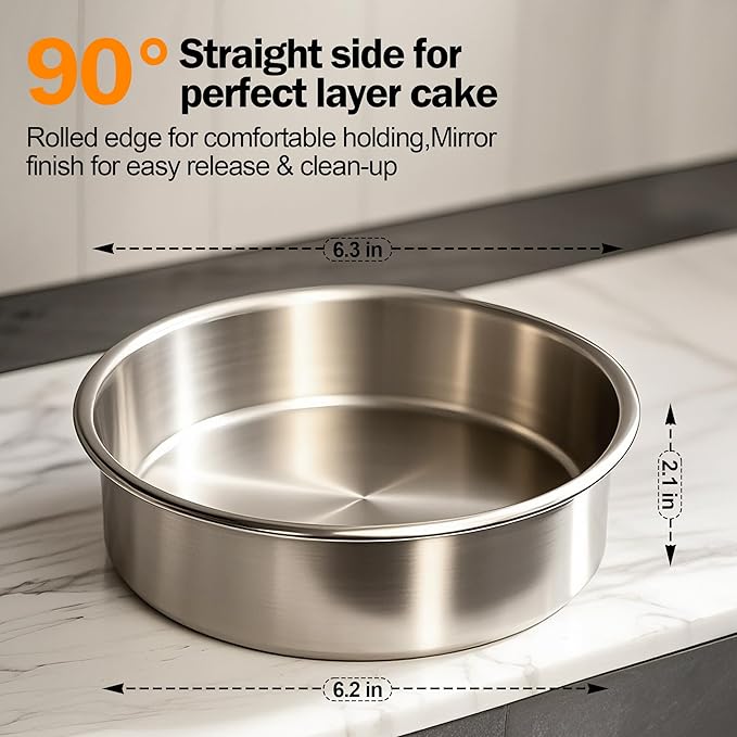 6 Inch Cake Pans Set of 3 with 100 Pieces Parchment Paper | Stainless Steel Baking Pan For Layered Cakes, Smash Cake Pans Mirror Finish Dishwasher Safe Small Cake Pan Set Cake Mold