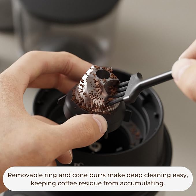 Conical Burr Coffee Grinder with 60 Settings and Touch Screen | 1-60s Timer & 1-8 Cup Dosing, Anti-Static, Removable Ring & Cone Burrs for Easy Cleaning, Low Noise for Home Use, Black