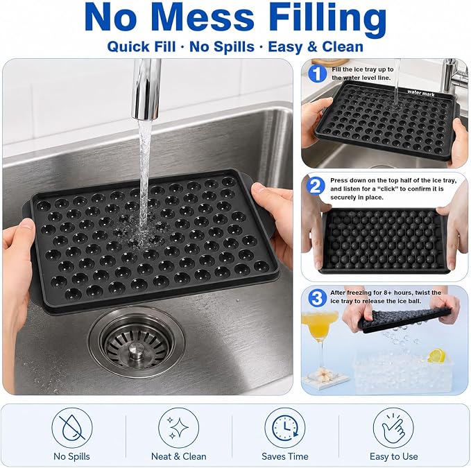 Mini Ice Cube Trays with Lid & Bin, Tiny Pebble Ice Balls for Coffee | Make 416 Mini Ice Balls with 4 Trays, Easy Release, Stackable, Scoop Included, for Iced Coffee, Drinks and Daily Use