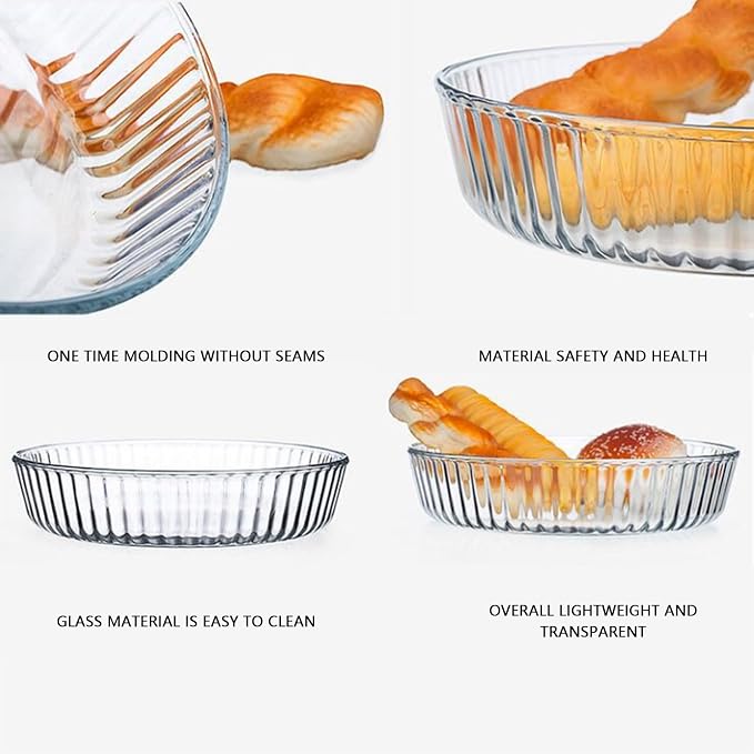10 Inch Round Pie Plate Glass Pie Pan for Baking Deep Round Pie Plate Dish Great For Apple, Pumpkin, Holiday Pies,Oven Safe Tray (2)