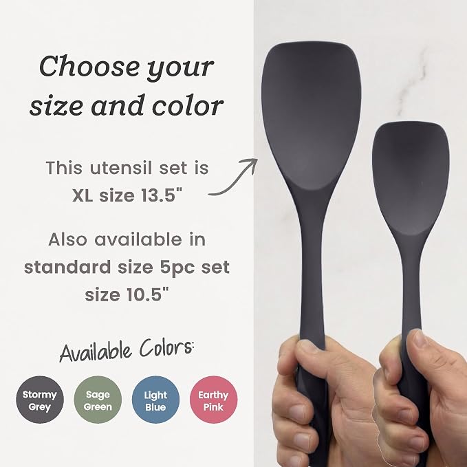 Starpack Like a Boss XL Silicone Cooking Utensils Set (6-Piece, 13.5") - LFGB Certified, 600°F Heat Resistant, BPA-Free - Heavy-Duty Steel Core, Dishwasher Safe - for Nonstick Cookware, Gray Black