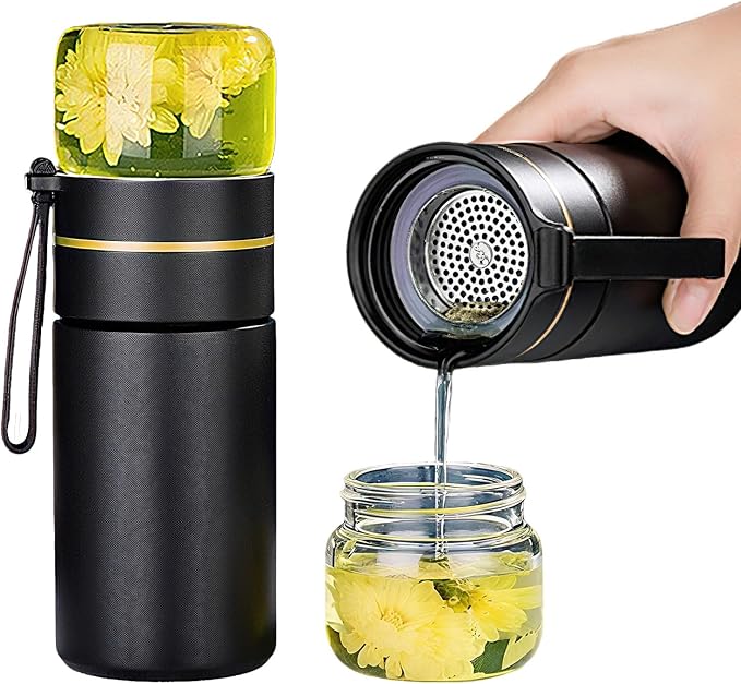 Glass Teapot With Infuser, Travel Tea Mug, Portable Tea Infuser Bottle 15OZ | Loose Tea Cup With Infuser And Lid,Tea Mug With Infuser For Outdoor,Tea Tumbler at Home,Tea Maker for Tea Lovers