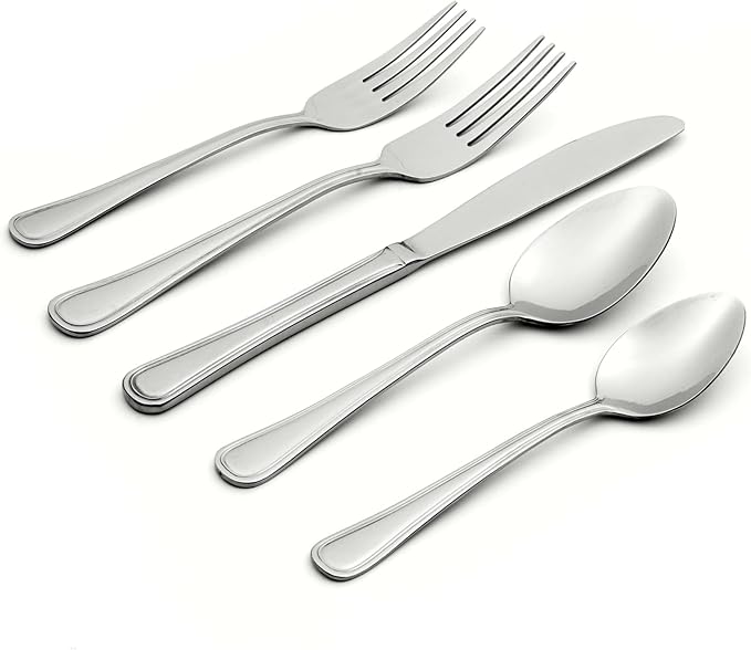 Oneida Tress 50-Piece 18/0 Silverware Set for 8, Flatware | mirror finish, dishwasher safe | includes serving spoons and utensil set | heavy duty, cutlery set for kitchen and dining