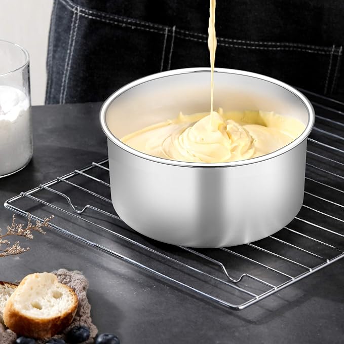 TeamFar 6 Inch Cake Pan, 6” x 3” Stainless Steel Round Baking Pan Set of 3 | Layer Cake Baking Tins for Wedding Birthday Party, Non-Toxic, Heavy Duty, Deep Straight Side, Mirror Finish, Dishwasher Safe