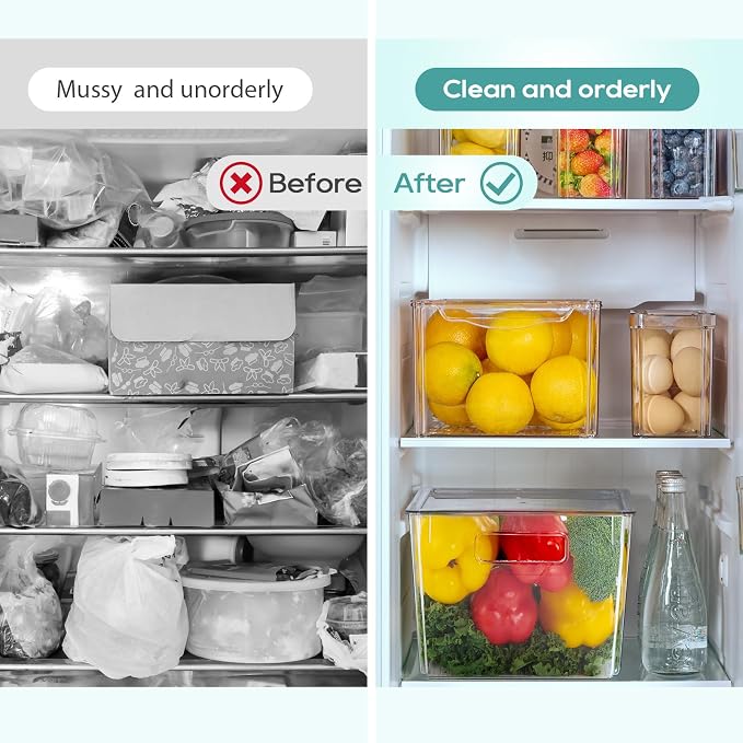 MUCHII 8 Pack Fridge Organizers, Clear Stackable Organizer Bins with Lids | Clear Plastic Stackable with Lids,Pantry Kitchen Organization,Fruit Veggie Produce,Soda Can,Meat Cheese Yogurt,Fridge