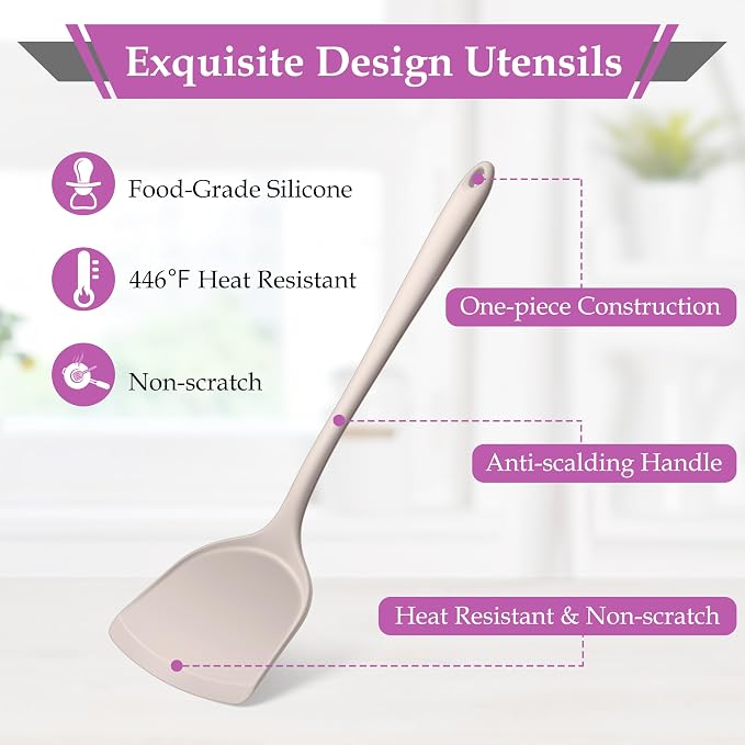 LIANYU Colorful Kitchen Cooking Utensils Set, 8Pcs Silicone Utensils Set | Heat Resistant Cooking Gadgets for Nonstick Cookware, Include Silicone Spoon, Turner, Spatula, Ladle, Multi-Color
