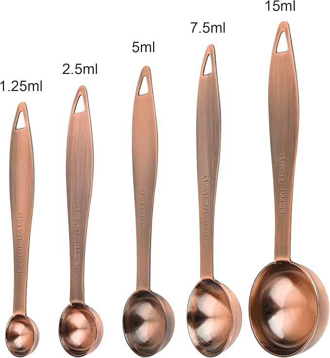 Measuring Cups and Spoons Set, 12 Pieces Stainless Steel Measuring Cup Set, Metal Copper Measuring Cups Spoons, Dry & Liquid Kitchen Measure Cup Spoon & Leveler & Measure Equivalents
