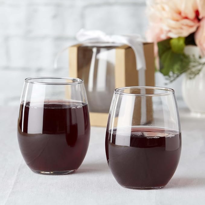 Kate Aspen 9 oz Stemless Drinkware Set of 12 - Clear Glass Cups for DIY Crafts, Party Favors, Bridal Events, Red or White Stemware, Small Tumblers, Decorative Barware, Unique Table Gifts