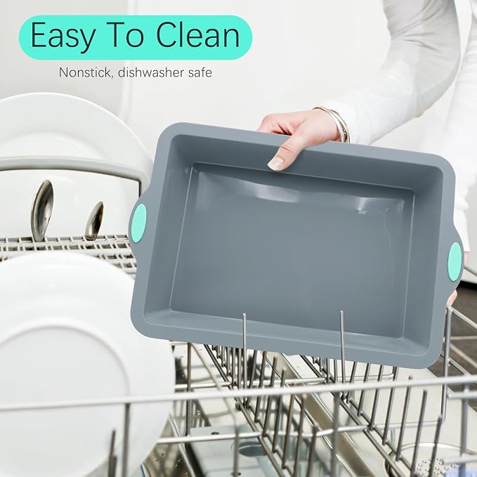 Silicone Baking Pans Set, 4 Pieces Nonstick Bakeware Set with Baking Pans, Baking Sheets, Cookie Sheets, Cake Pan with Metal Reinforced Frame More Strength, Light Grey