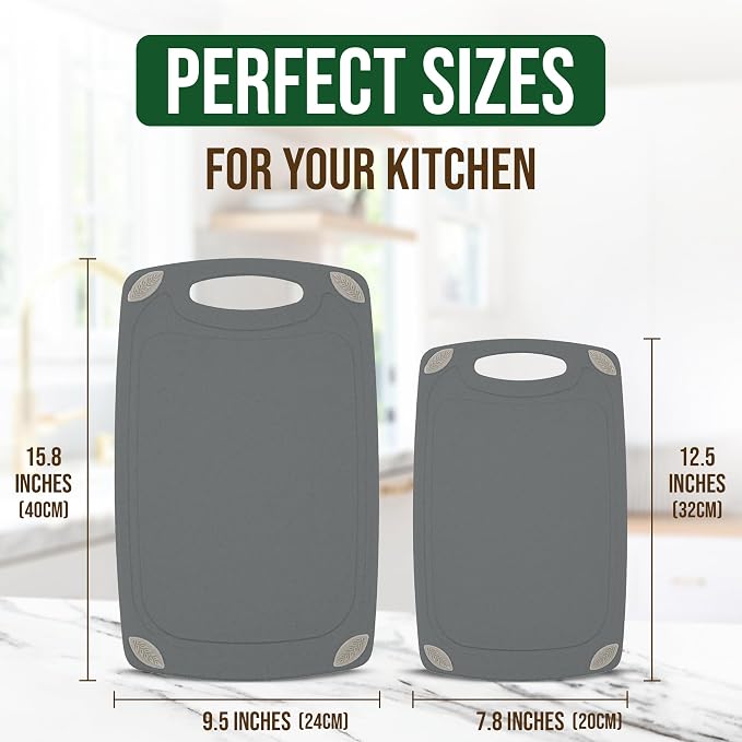 AXIOM CREATIONS 2-Piece Reversible Cutting Board Set Made with Natural Wheat Straw Fiber, Eco-Conscious Food Safe Kitchen Essentials, Gluten Free & BPA Free Chopping Boards for Kitchen