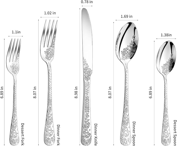 40 Pcs Silverware Set for 8, Food Grade Stainless Steel Flatware Set, Eating Utensils Sets Include Fork/Knife/Spoon, Reusable Cutlery Set for Home Kitchen, Dishwasher Safe, Embossed pattern-1