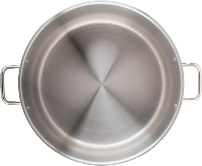 Winco 60 qt Stainless Steel Stock Pot with Cover | Dishwasher safe, Heavy-duty, Tri-ply heating, Riveted handles, Great for Stocks, Soups, Pasta and Batch Cooking