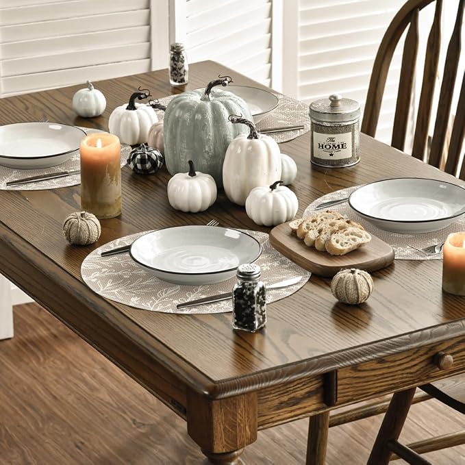 Artoid Mode Beige Eucalyptus Leaves Round Fall Placemats Set of 4-14 Inch | Heat-Resistant, Washable Table Mats, Seasonal Autumn Kitchen Dining Decor