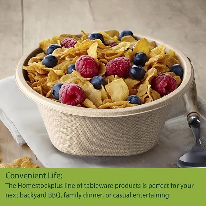 32 Oz Deep Disposable Bowl, Paper Bowls Disposable Heavy Duty Compostable Bowls, Eco-friendly Sugarcane Bagasse Biodegradable Bowl for Soup, Salad, Dessert [50 Pack]