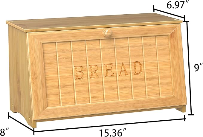 Vintage Bread Box for Kitchen Countertop, Retro Design Bread Storage Container, Farmhouse Wooden Counter Breadbox, Small Bamboo Bread Bin Holder for Homemade Bread, Natural
