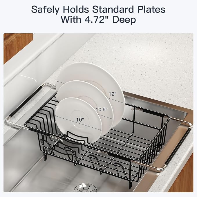 Dish Drying Rack Over The Sink with Utensil Holder | Expandable Stainless Steel Dish Drainer for Small Kitchen, Apartment, RV, Counter Space Saving, Perfect Fit, Rustproof