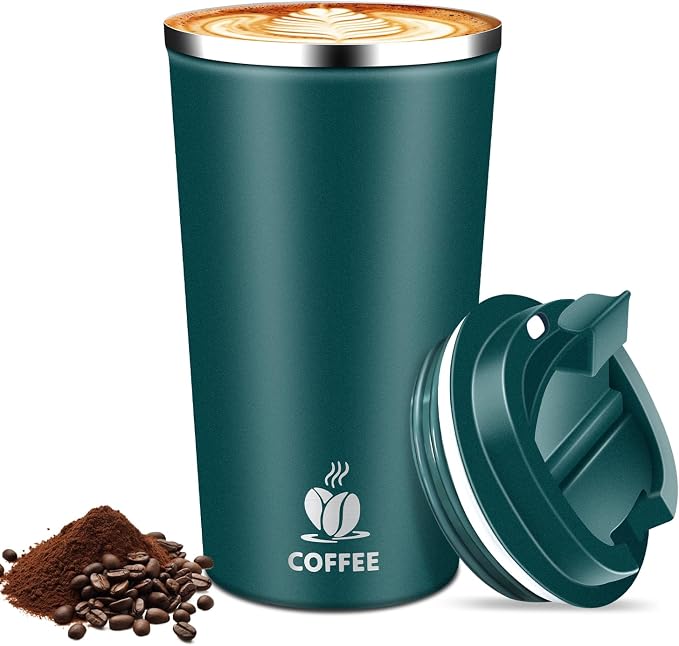 17oz Insulated Travel Coffee Mug with Flip Lid – Leakproof Stainless Steel Insulated Coffee Tumblers, Reuable Coffee Cup for Hot & Cold Drinks, Perfect for Camping & On-the-Go