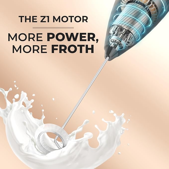 Zulay Kitchen Powerful Milk Frother Wand With Duracell Batteries - Ultra Fast Handheld Drink Mixer - Electric Whisk Foam Maker for Coffee, Lattes, Cappuccino & Matcha - Z1 Motor - Executive Black
