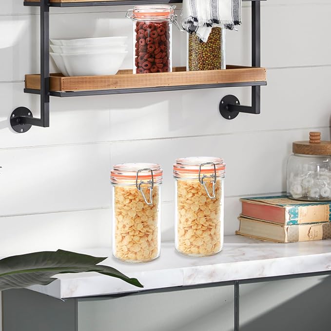 Flrolove 16 oz Glass Jars with Airtight Lid, Air Tight Glass Storage Jars | 6 Pack Glass Food Storage Containers, Leak Proof Rubber Gasket, Glass Canisters for Overnight Oats, Jelly, Coffee, Pickling