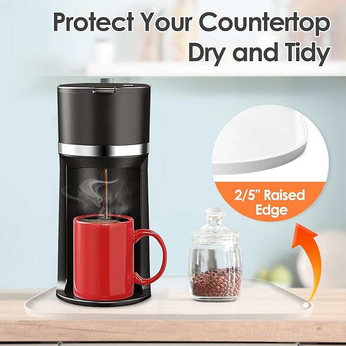 Silicone Coffee Maker Mat with Lip for Countertops 17.4''x10.6''Translucent | Multi leak-proof coffee tray for countertop, non-slip silicone mat fits most coffee makers & espresso machines, wipe-clean