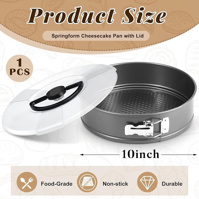Teenyyou Non Stick Springform Cheesecake Pan with Lid and Removed Bottom Gray Round Cake Pan Travel Friendly Carbon Steel Bakeware for Pie Cake Pizza(1 Pcs,10 in)