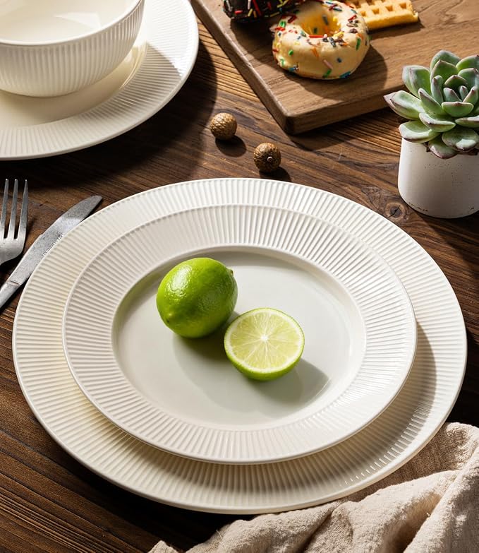 Ceramic Dinnerware Set for 6, 18-Piece Plates and Bowls Set | Lightweight Porcelain Dish Set, Scratch Resistant, Oven & Microwave & Dishwasher Safe, Ivory