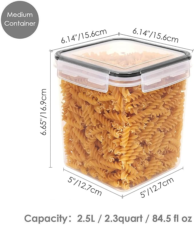 Vtopmart 2.5 L Flour Sugar Storage Containers, 4 PCS, Black | Airtight Seal, Multiple Sizes, BPA Free, Food Grade Material, Dishwasher Safe (Not Lids)