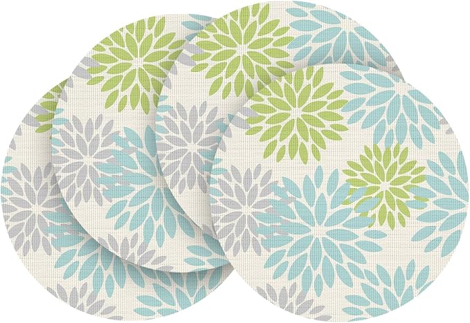 Artoid Mode Sage Dahlia Plastic Round Placemats Set of 4, 14 Inch Seasonal Washable Woven Vinyl Table Mats for Farmhouse Party Kitchen Dining Decor