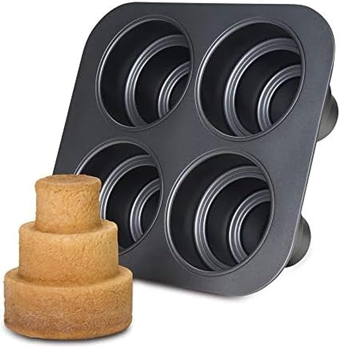 Chicago Metallic Mini Multi-Tier Round Cake Pan, Makes 4 Individual 3-Tier Celebration Cakes, Professional Grade Non-Stick Bakeware for Weddings, Showers, Parties