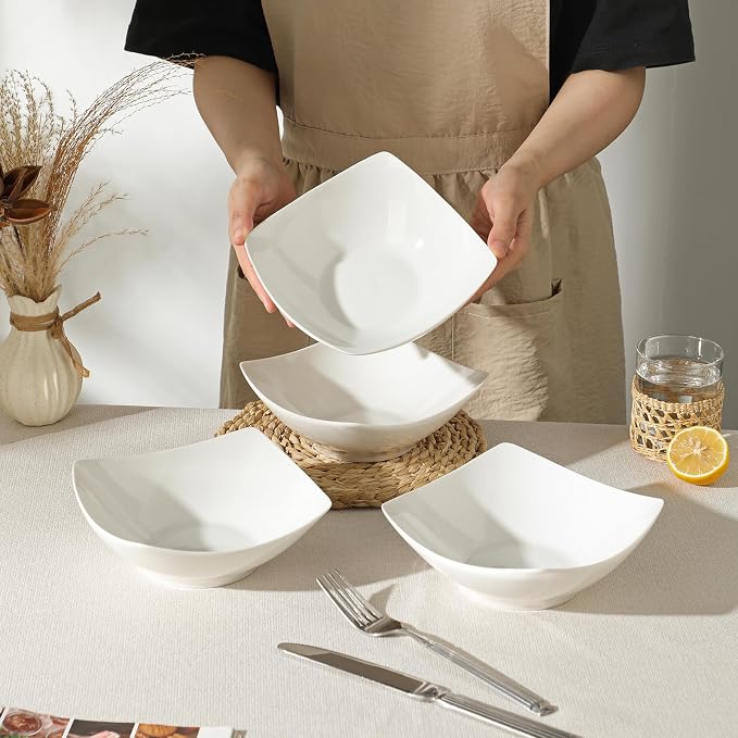 Ceramic Salad Bowl Set for 4,White Serving Bowl for Fruit, Snacks – Mixing Bowls for Entertaining, Party, Kitchen, Dinner