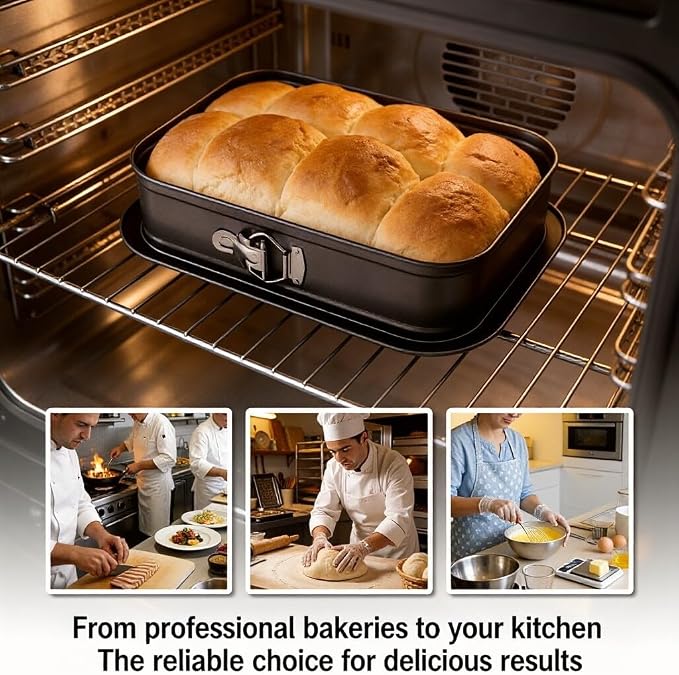 2PCS Rectangle Springform Pan for Baking, 14 x 9 Inch Non-Stick Carbon Steel Cheesecake Pan with Removable Bottom, Large Rectangular Cake Pan for Tiramisu, Lasagna and Party Cakes