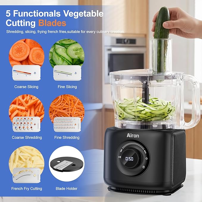 7-in-1 Professional Food Processor, 1000W Powerful Electric Vegetable Chopper, 14-Cup XL Bowl, Large Feed Chute, Cheese Shredding, Meat Chopping, Shredding and Slicing, Mixing and Doughing, Black