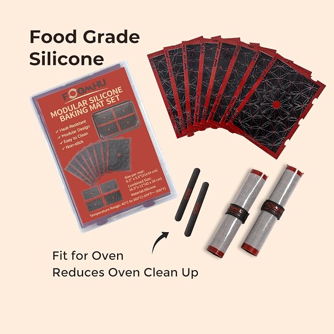 Silicone Baking Mats 8 Pack (8.3"x5.5") – Snap Together into 2 Large 16.5"x11" Oven Liners – Non-Stick, Heat-Resistant for Cookie Sheets & Air Fryers, Modular Puzzle Design