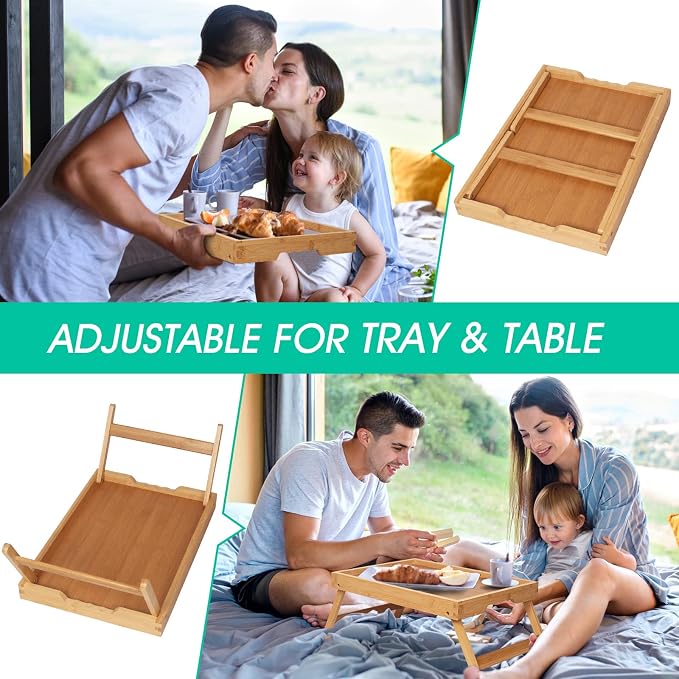 Artmeer FSC 100% Bamboo Bed Tray with Folding Legs, X-Large, Natural | X-large FSC 100% bamboo bed tray with folding legs, handles and extra legroom for meals, laptops and reading.